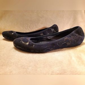 🚫SOLD🚫 Coach Aria Navy Suede with Patten Design Signature C Logo Ballet Flats